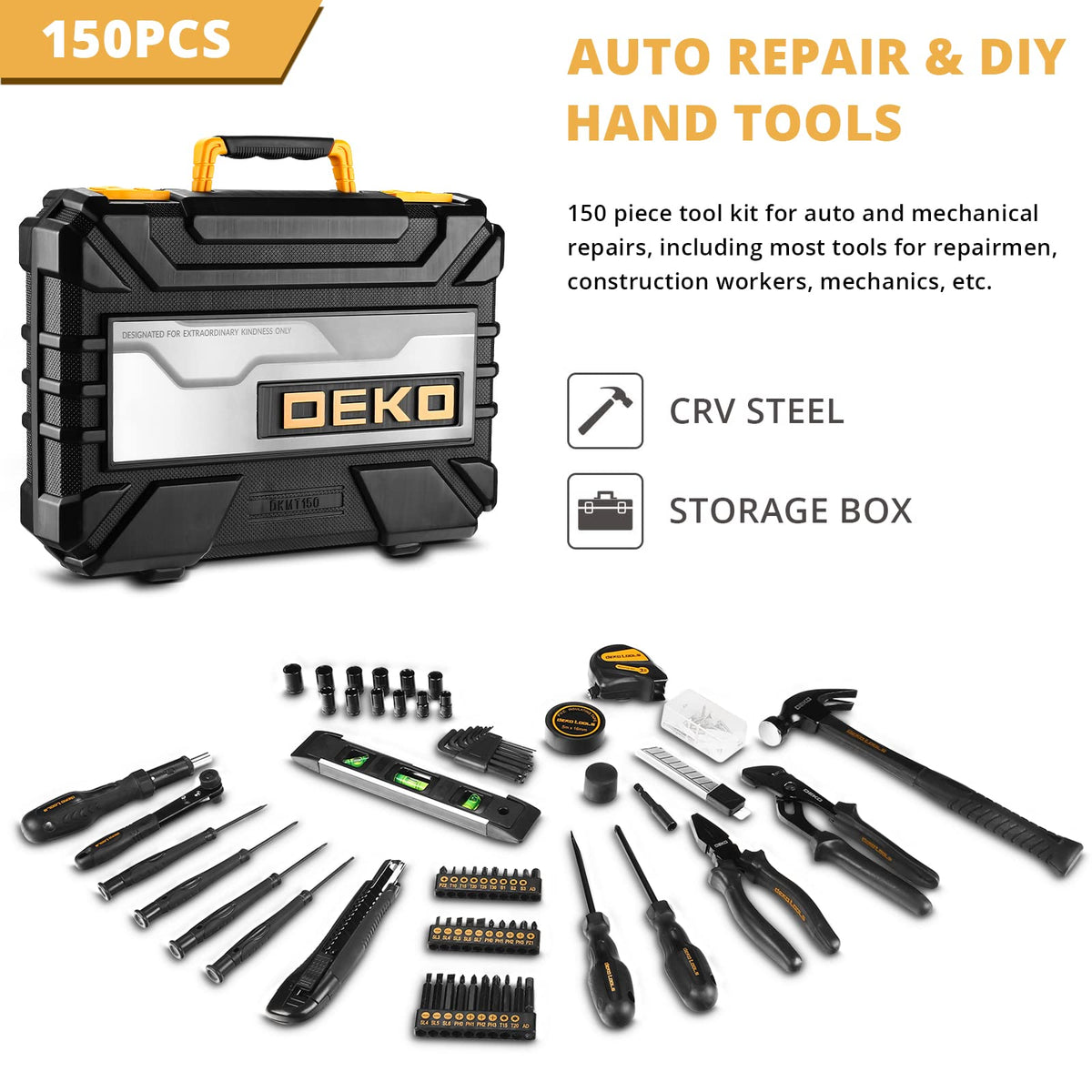 150 Piece General Household Hand Tool Kit with Plastic Toolbox Storage Case M30581