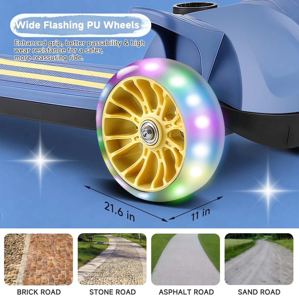 2 in 1 Kids Scooter with Removable Seat, Light up 3 Wheels, 4 Adjustable Height S8700