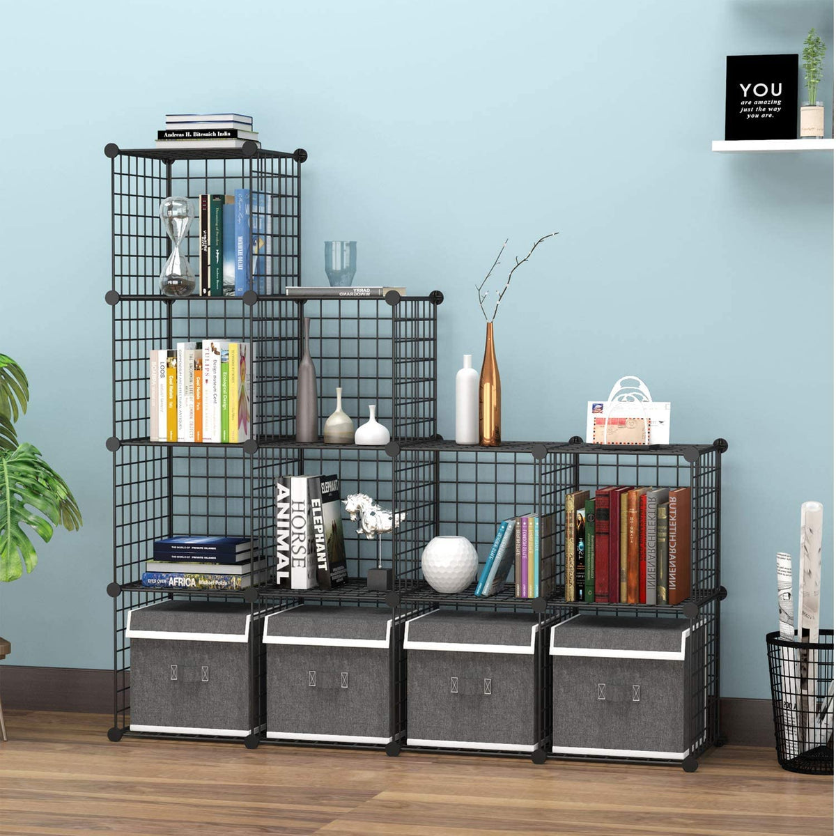 Black 12 Cube Wire Storage Organizer U1195