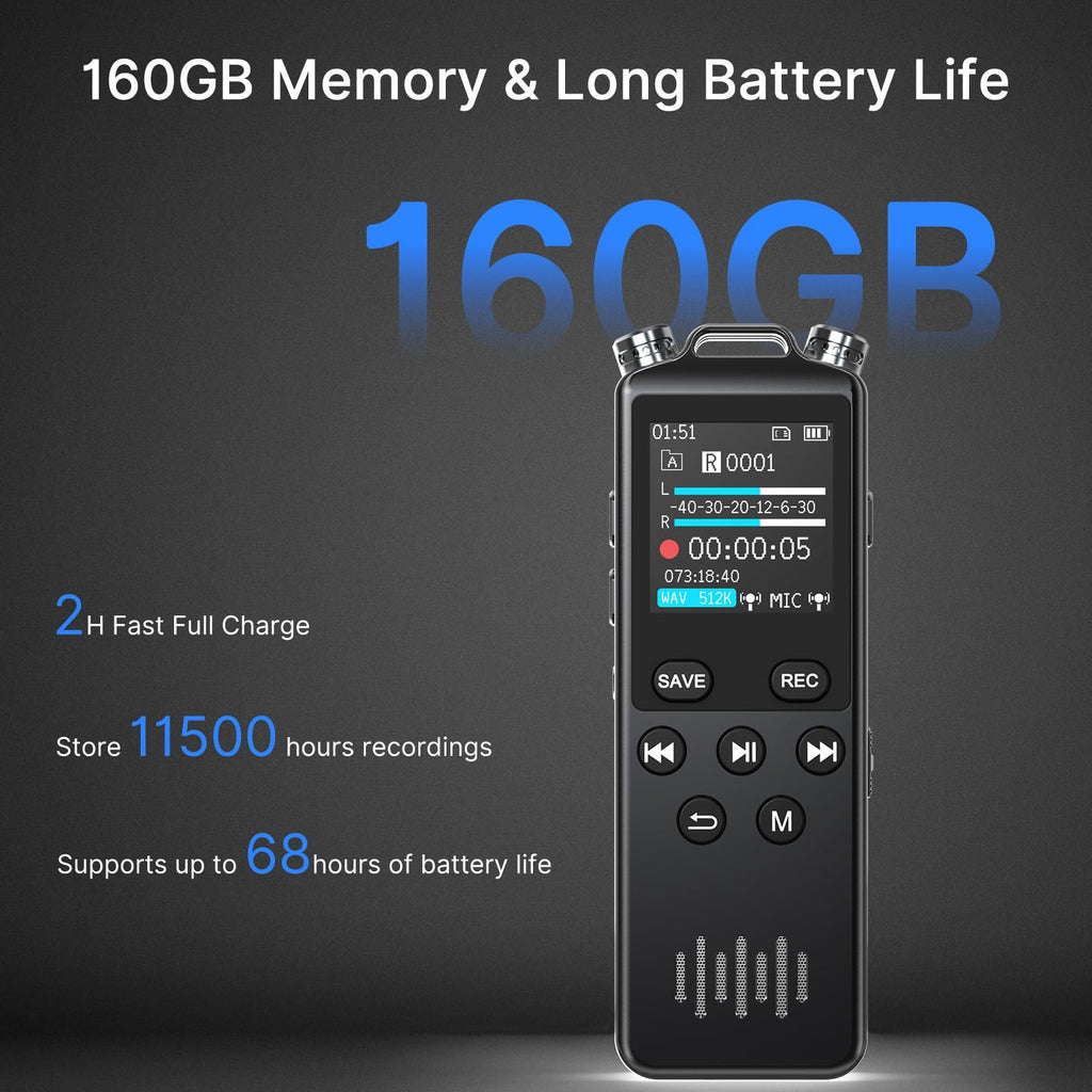 160GB Voice Recorder with Playback W636