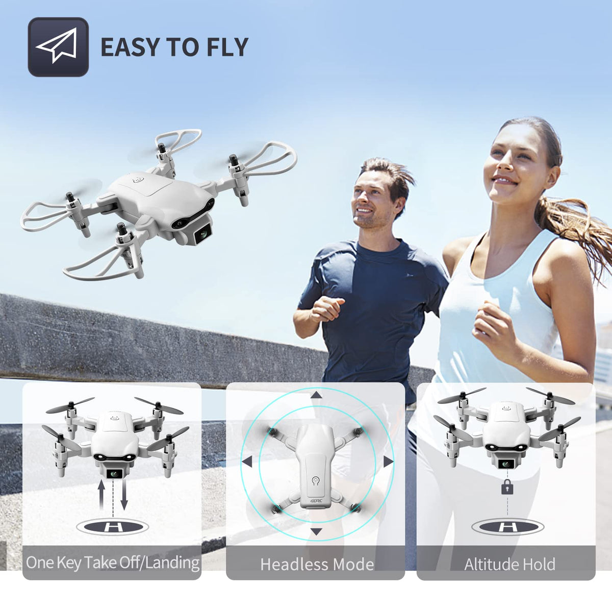 Mini Drone with 1080P HD Camera, 3 Batteries, Gray M3794