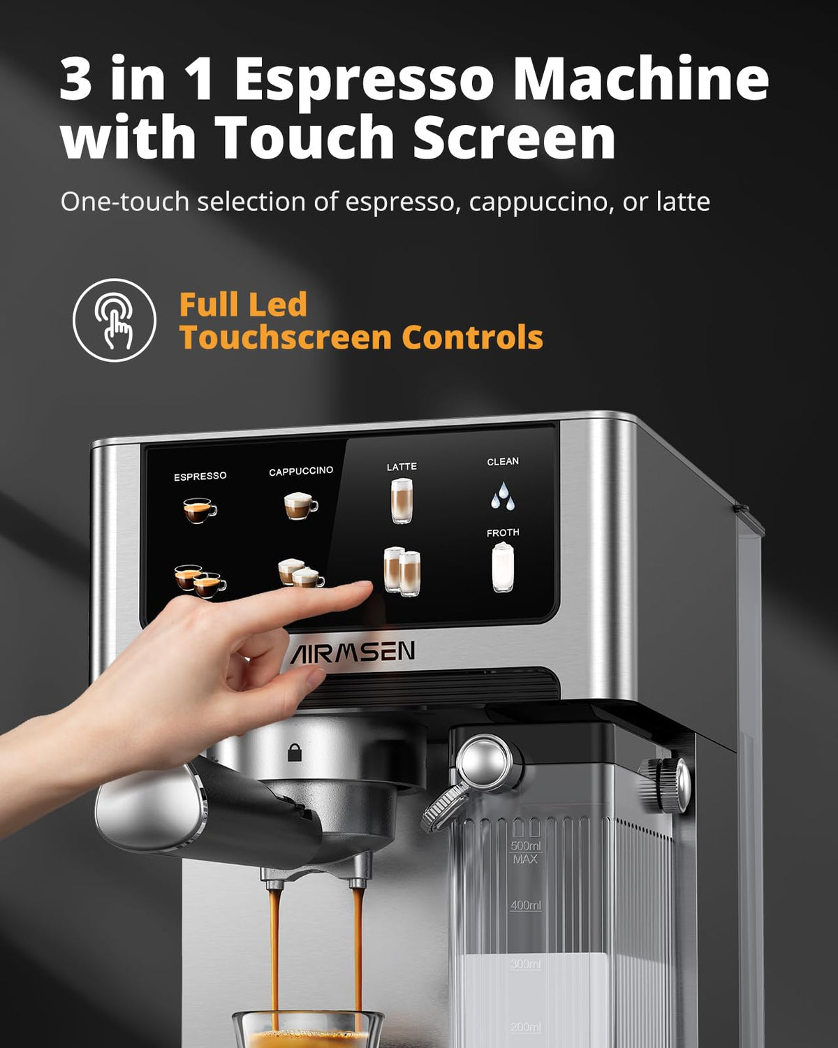20 Bar Espresso Machine with Milk Frother, Stainless Steel, 60oz Water Tank U4894