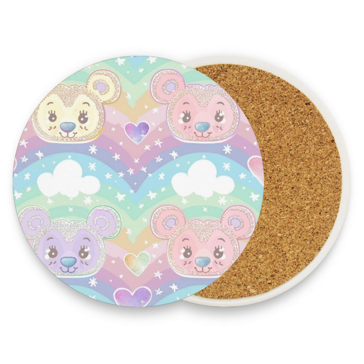 Black Ceramic Bear Coasters Set with Cork Backing Q38755