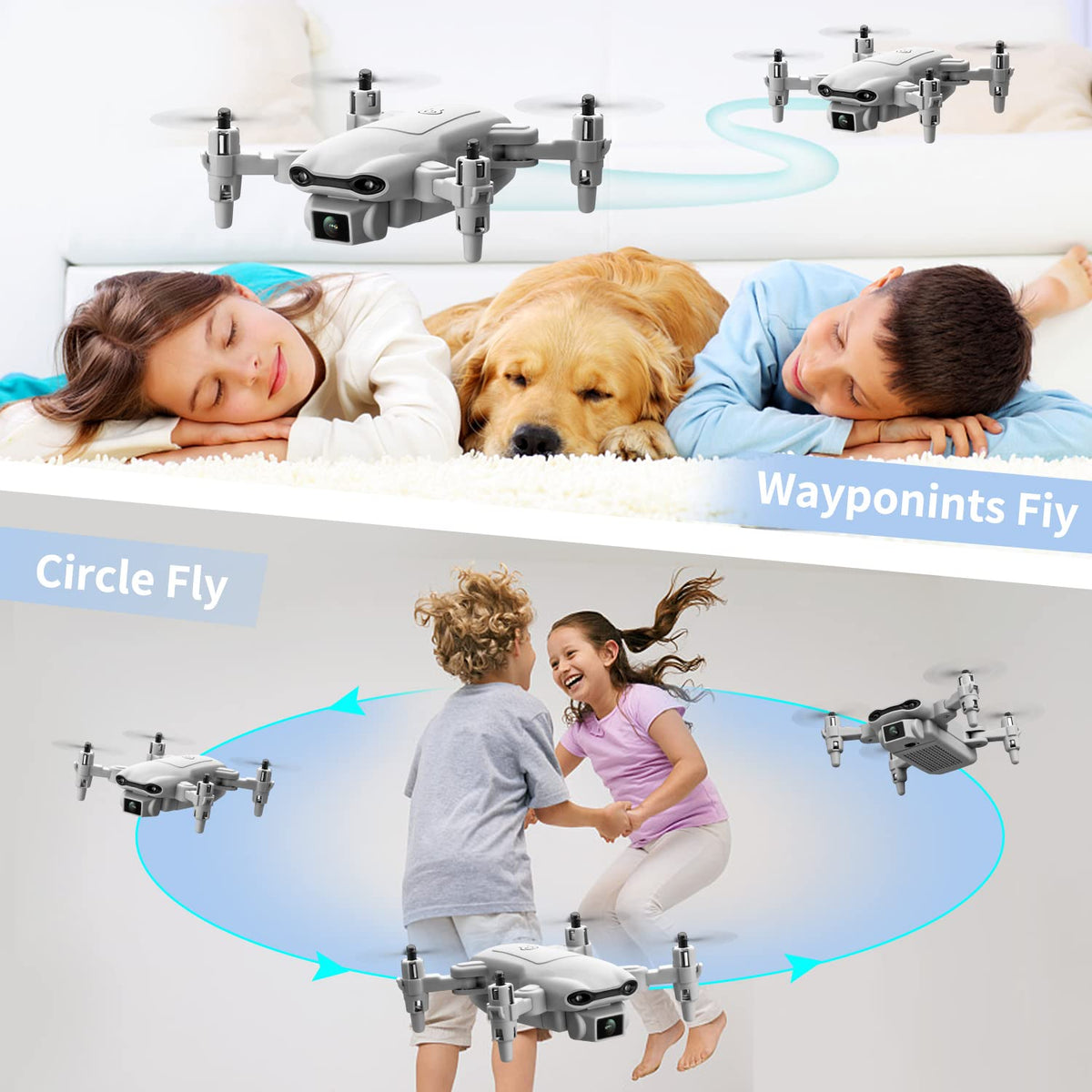 Mini Drone with 1080P HD Camera, 3 Batteries, Gray M3794