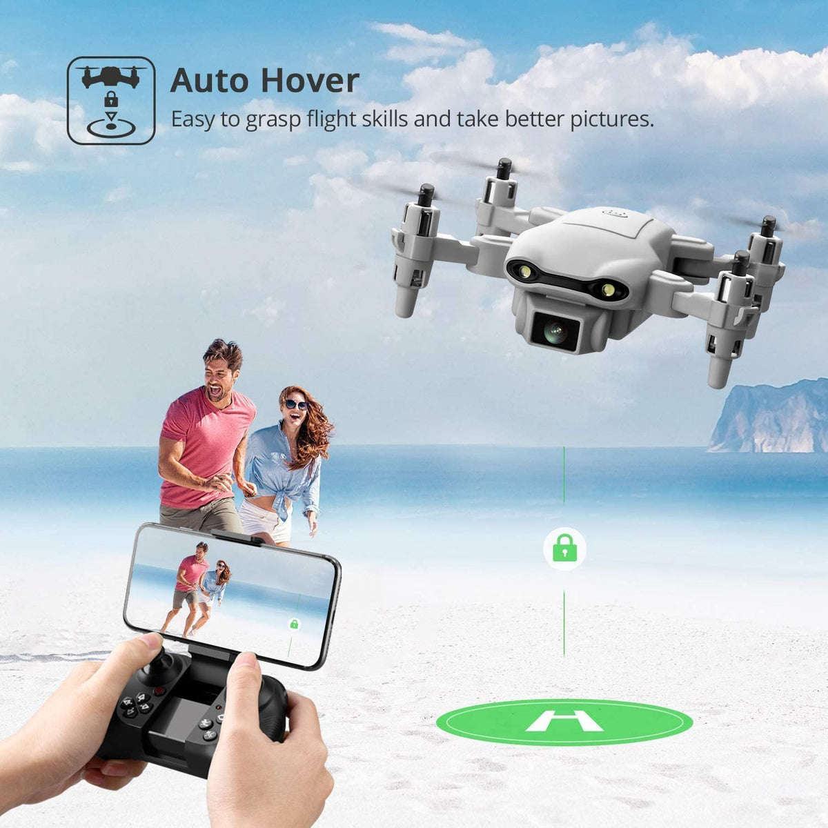 Mini Drone with 1080P HD Camera, 3 Batteries, Gray M3794