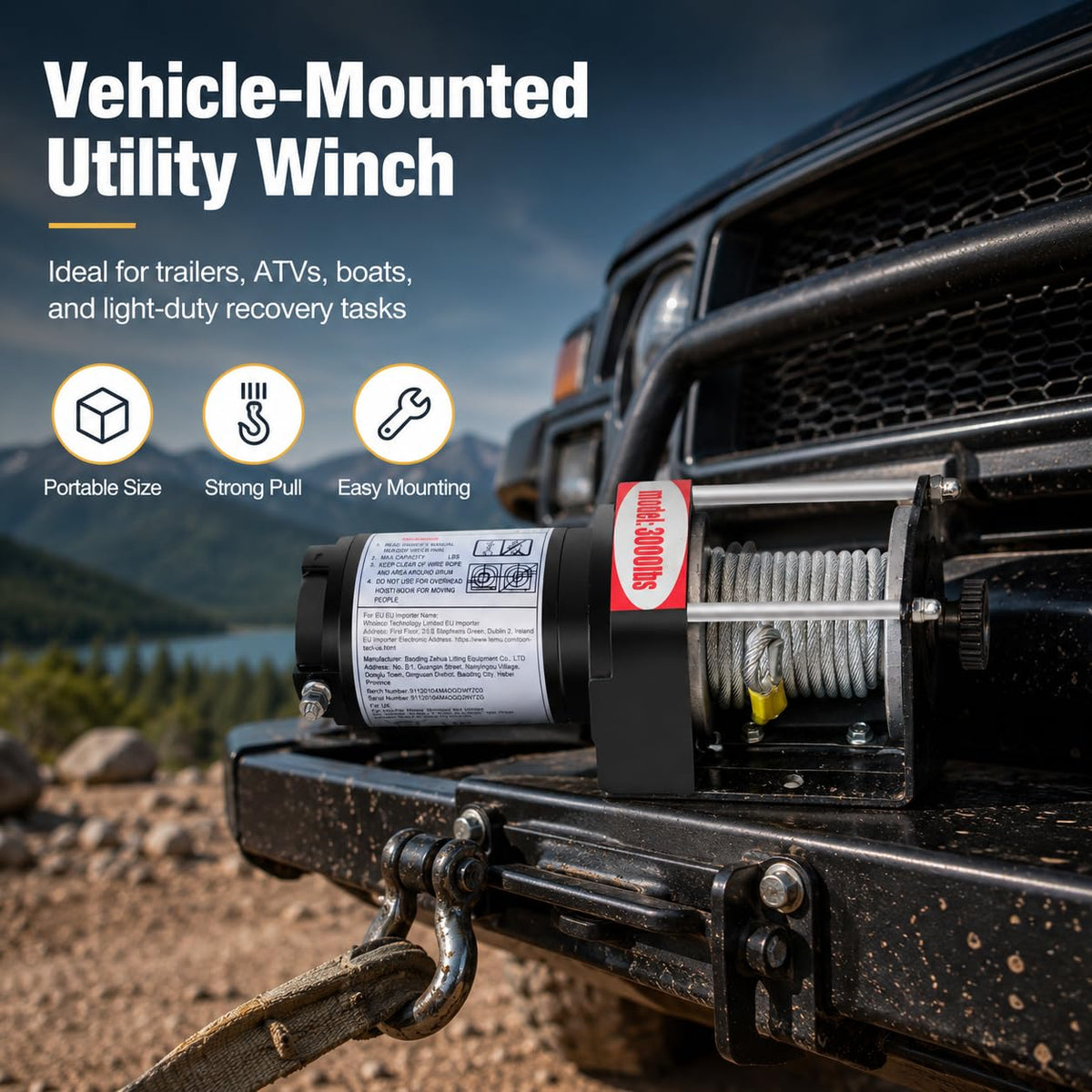 12V DC Electric Winch with Steel Cable T8200