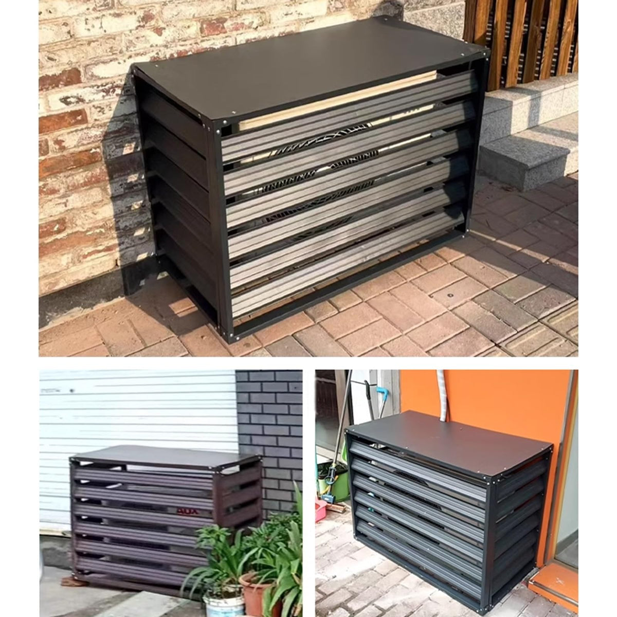 Aluminum Alloy Air Conditioner Fence 4 Panels Brown X455008