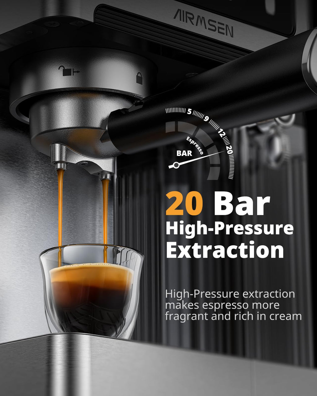 20 Bar Espresso Machine with Milk Frother, Stainless Steel, 60oz Water Tank U4894