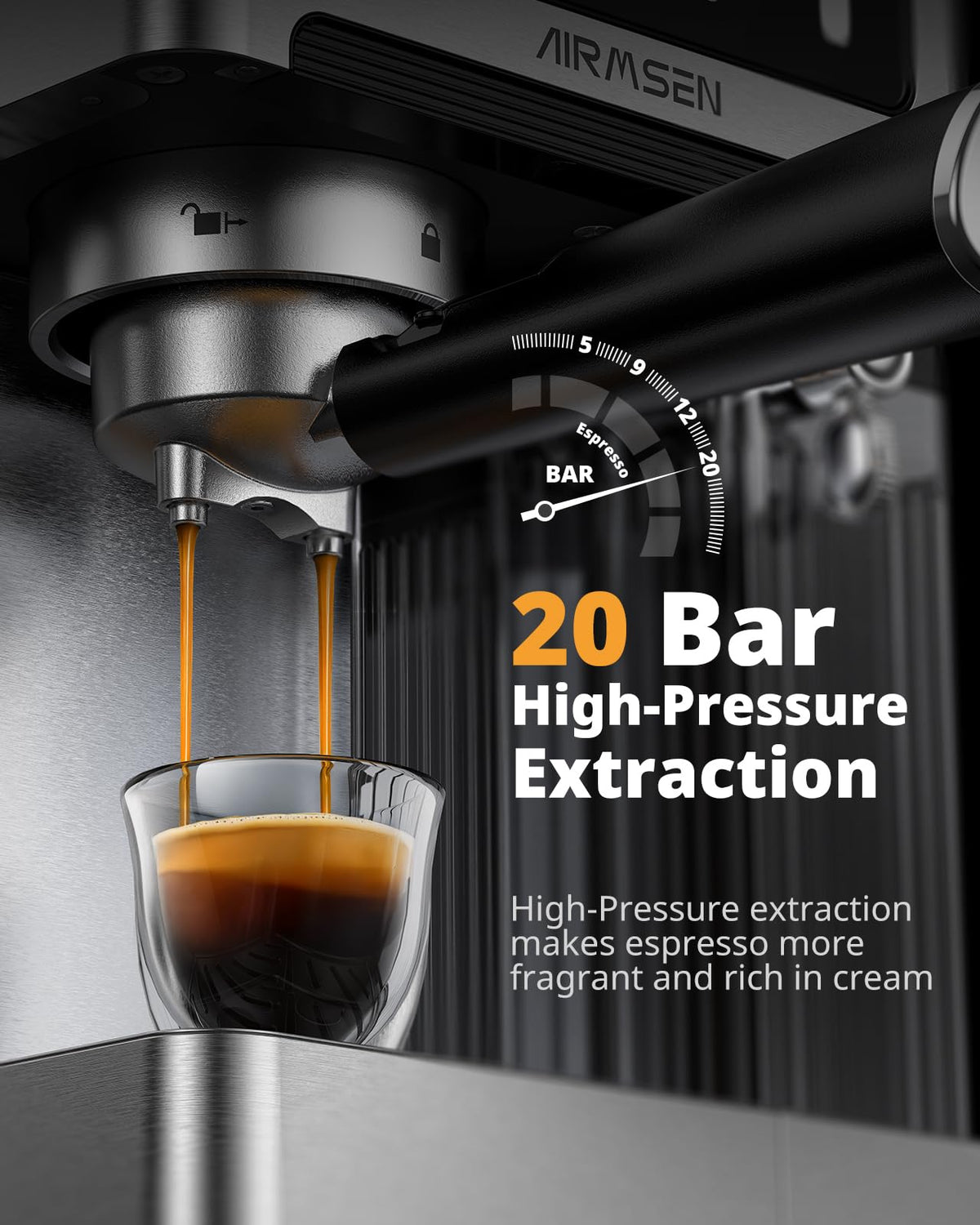 20 Bar Espresso Machine with Milk Frother, Stainless Steel, 60oz Water Tank U4894