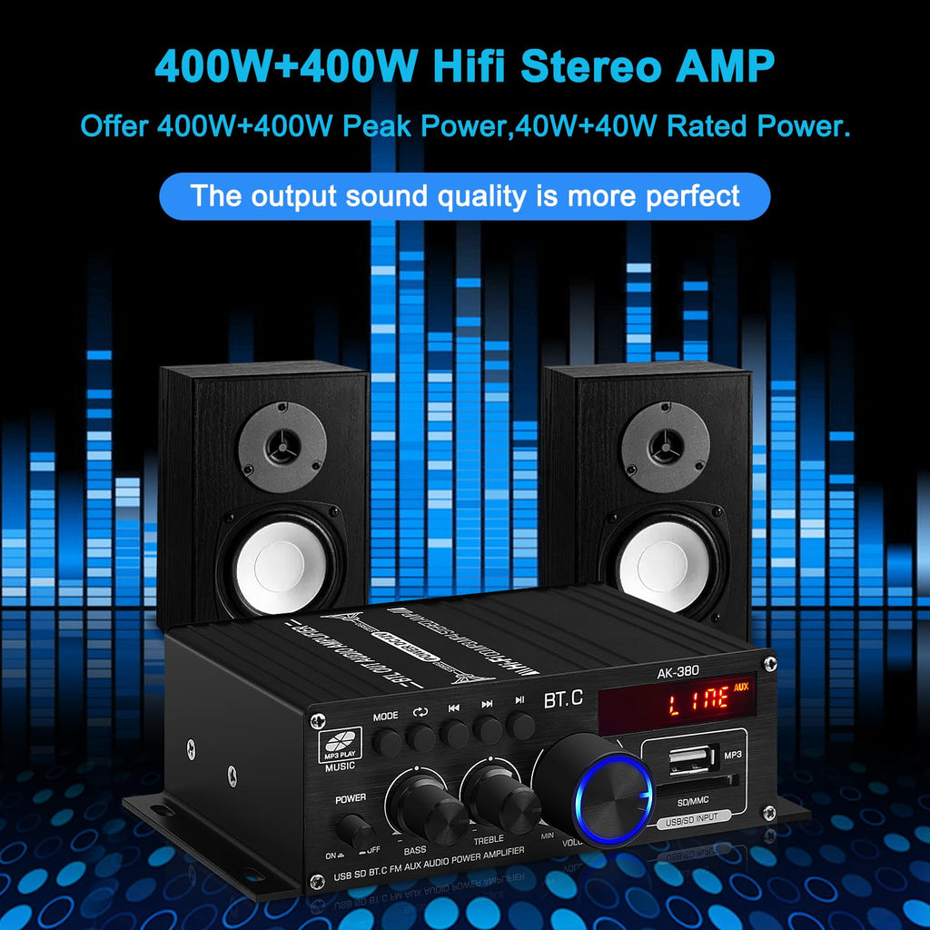 USB SD BT FM AUX Audio Power Amplifier 2.0 CH 40W+40W C919