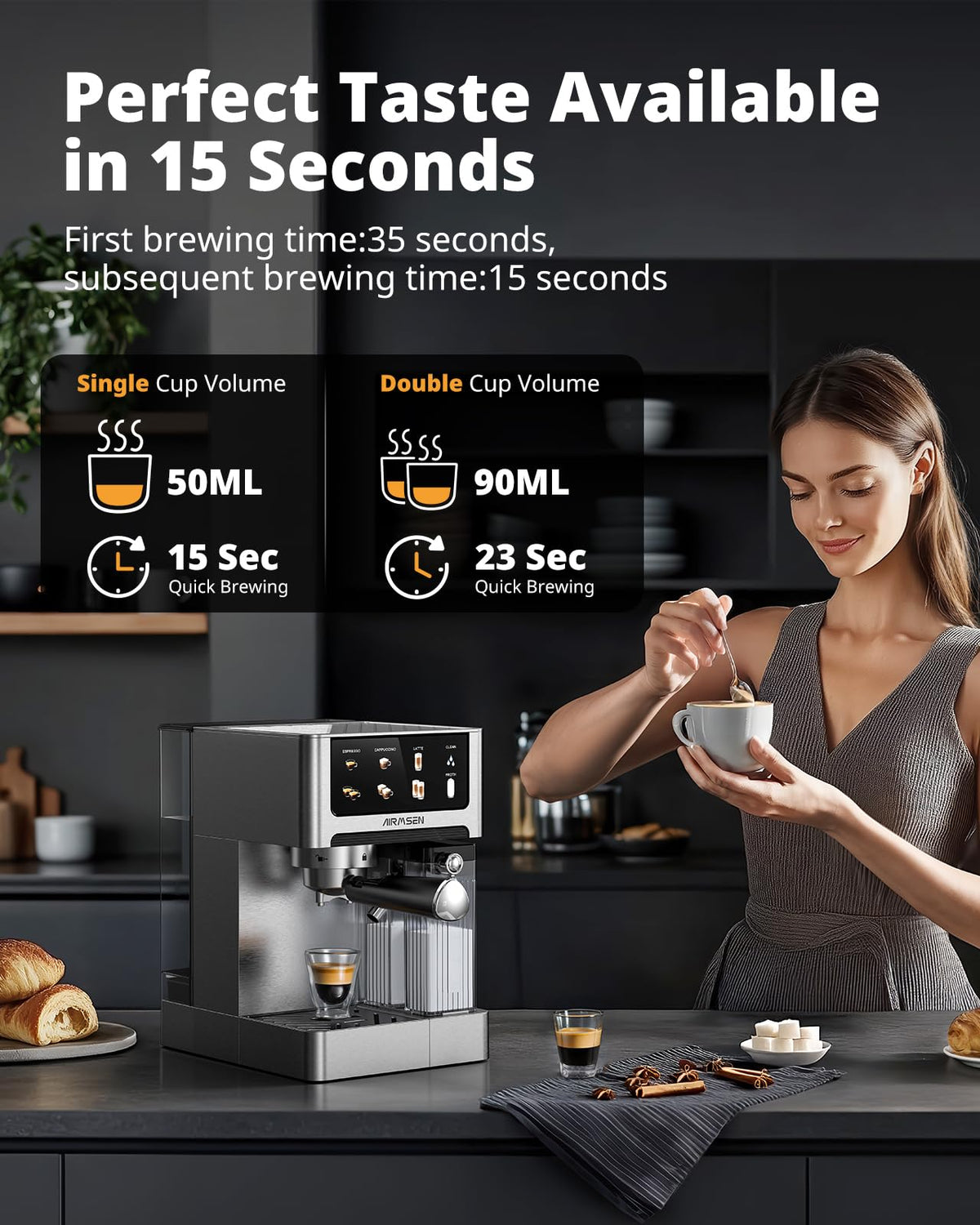 20 Bar Espresso Machine with Milk Frother, Stainless Steel, 60oz Water Tank U4894