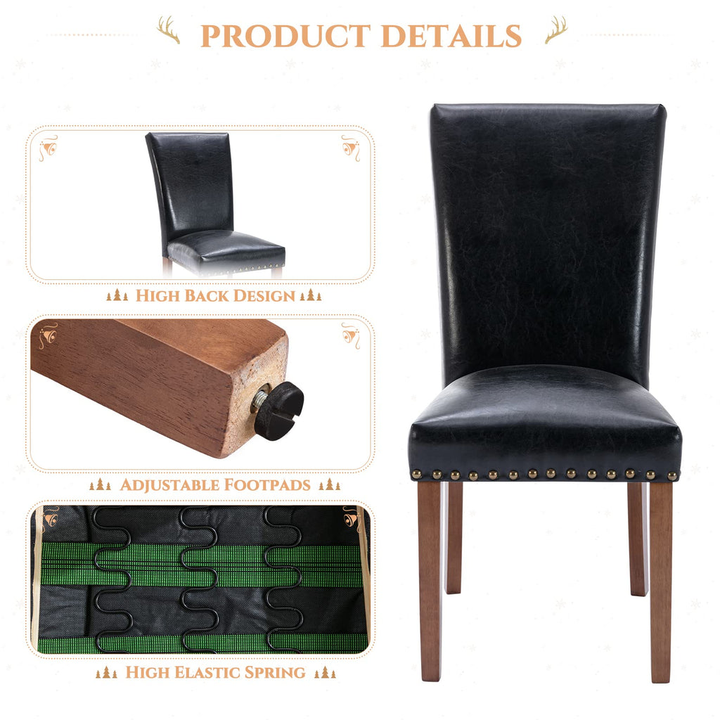 Black Upholstered Dining Chairs Set of 6 with Wood Legs A294037