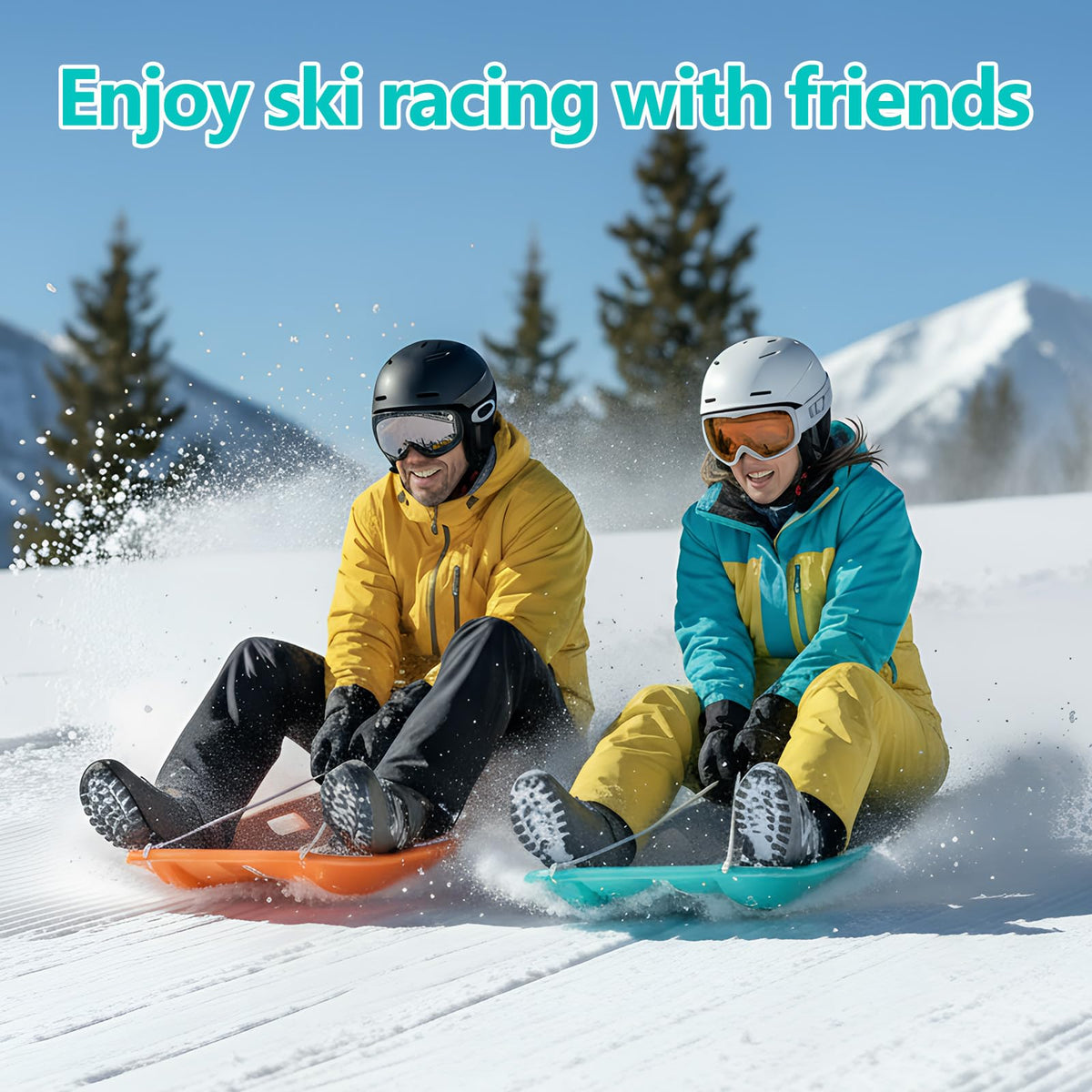 2 Pcs Plastic Snow Sled with Pull Rope and Handles Q275373