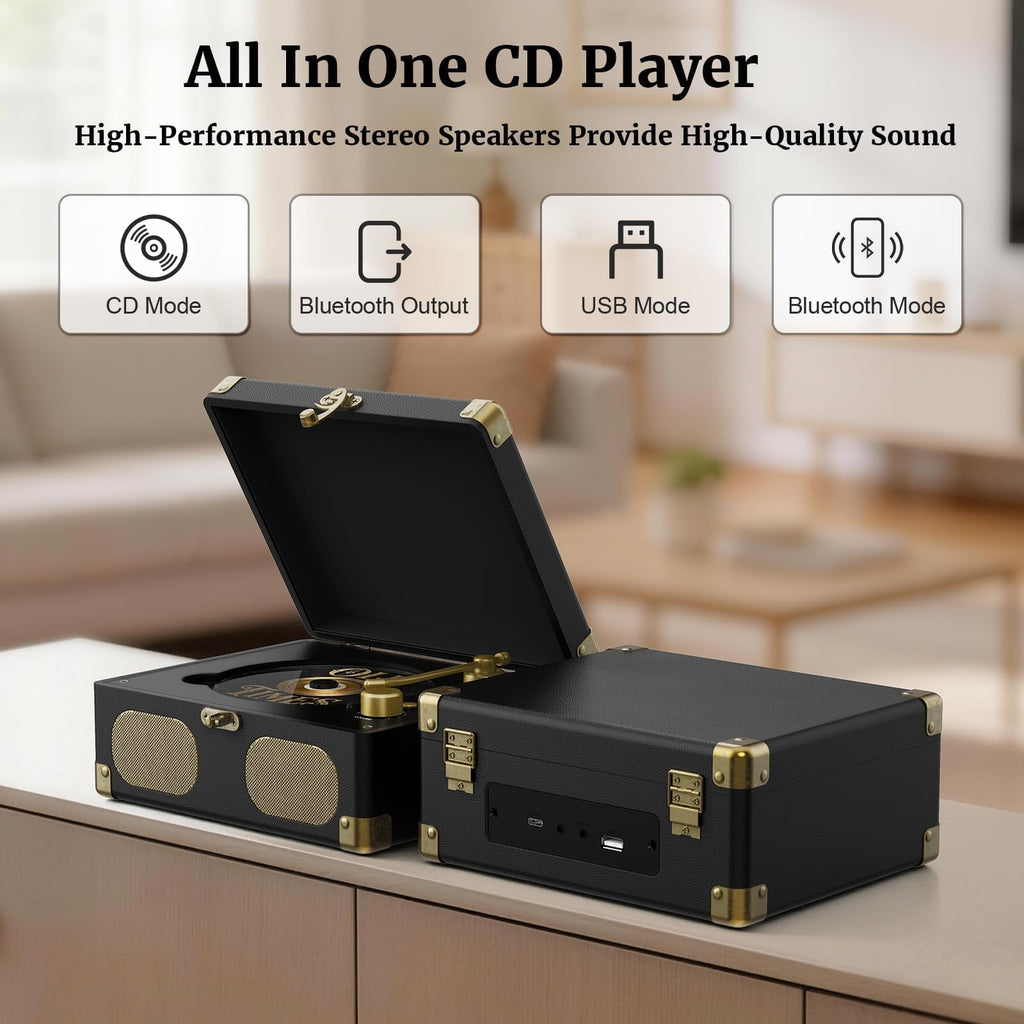 Black Portable CD Player with Speakers, Bluetooth, Remote Control, USB Playback G20280