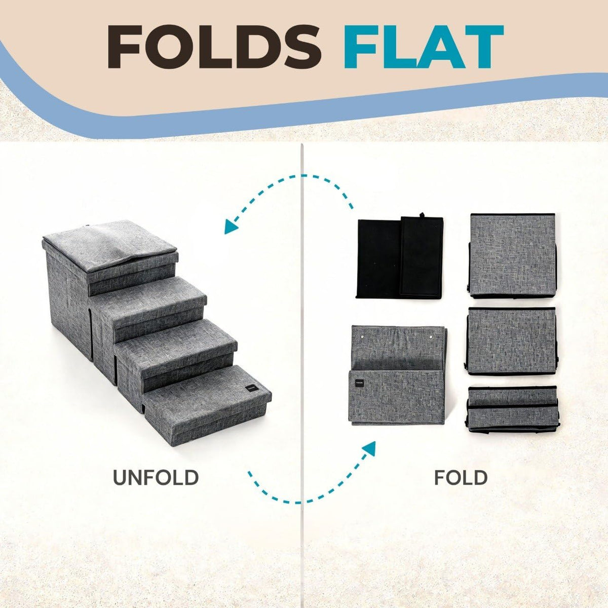 Foldable Grey 4 Steps Dog Stairs with Cushion K6299