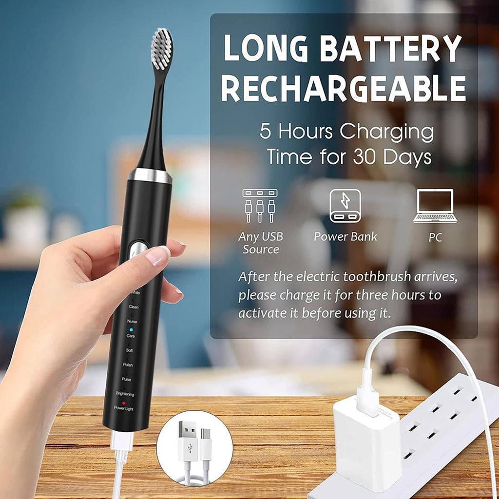 Rechargeable Electric Toothbrush with 4 Replacement Heads K700078