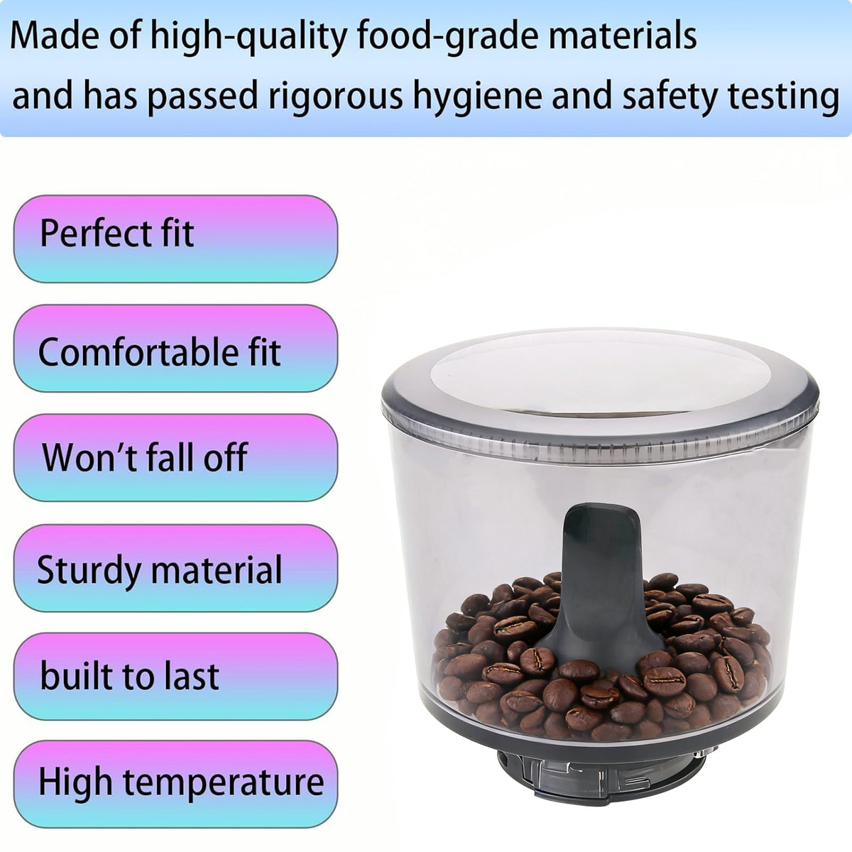 Container Lid for Conical Burr Coffee Grinder, 2 Transparent Gray B700