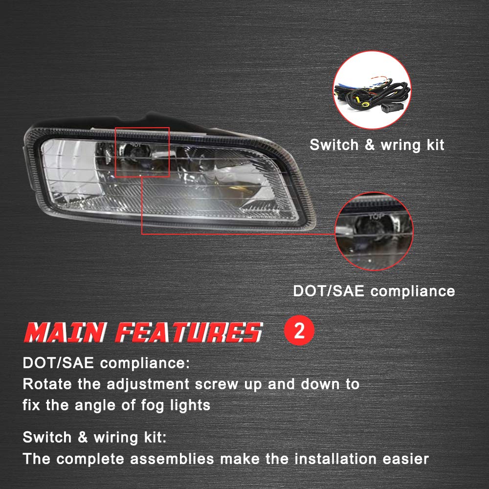 Driving Fog Lights Lamps Replacement with H11 12V 55W Halogen Bulbs & Wiring Harness Kit (Clear Lens) U7846