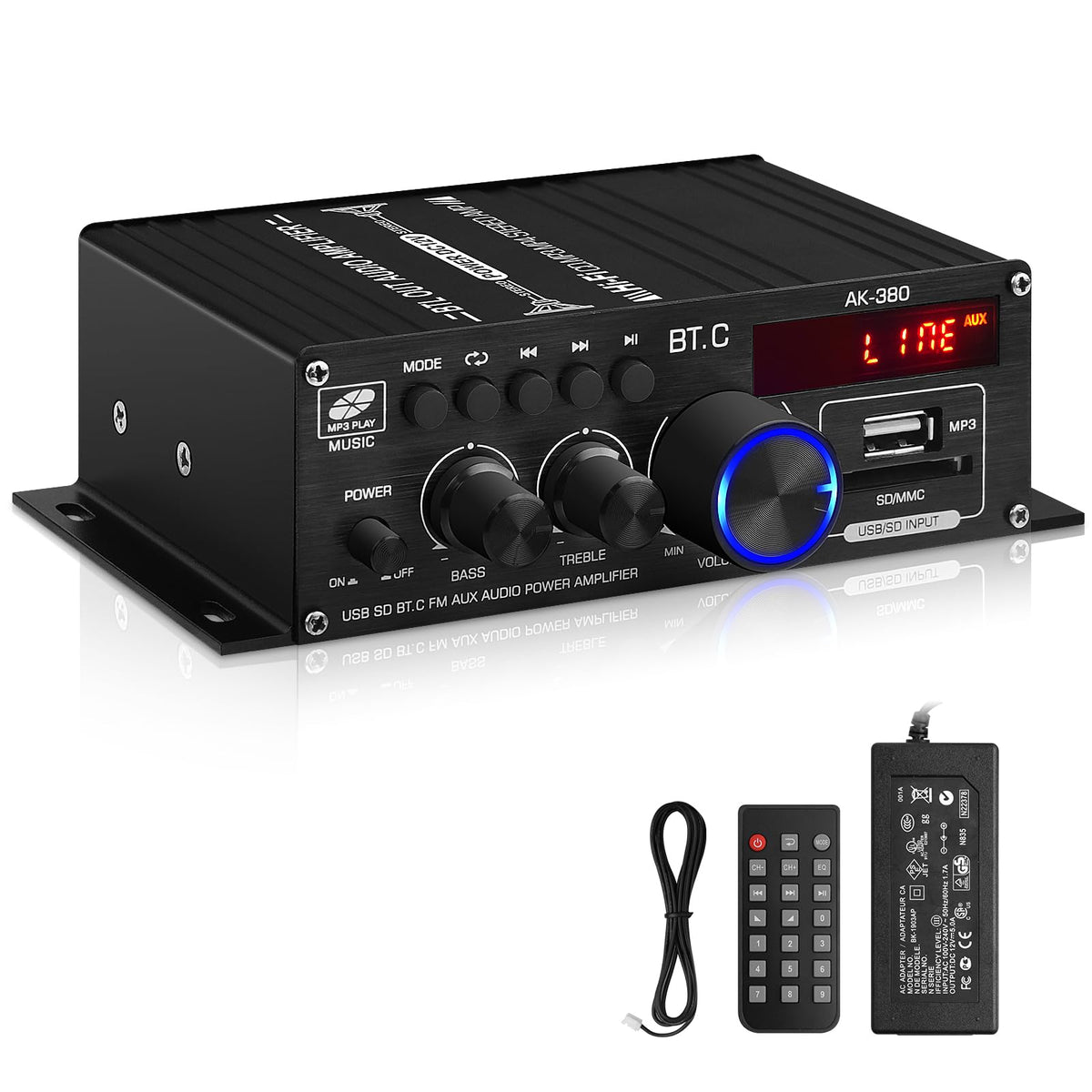 USB SD BT FM AUX Audio Power Amplifier 2.0 CH 40W+40W C919