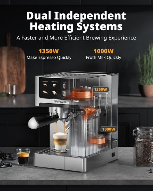 20 Bar Espresso Machine with Milk Frother, Stainless Steel, 60oz Water Tank U4894