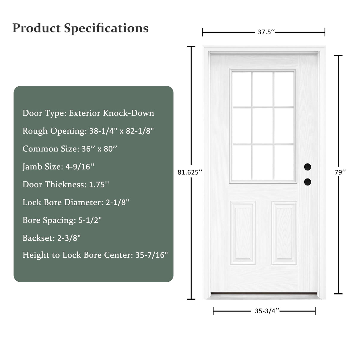 Fiberglass Exterior Door with Brickmould, 36'' x 80'' Front Entry Door S890030