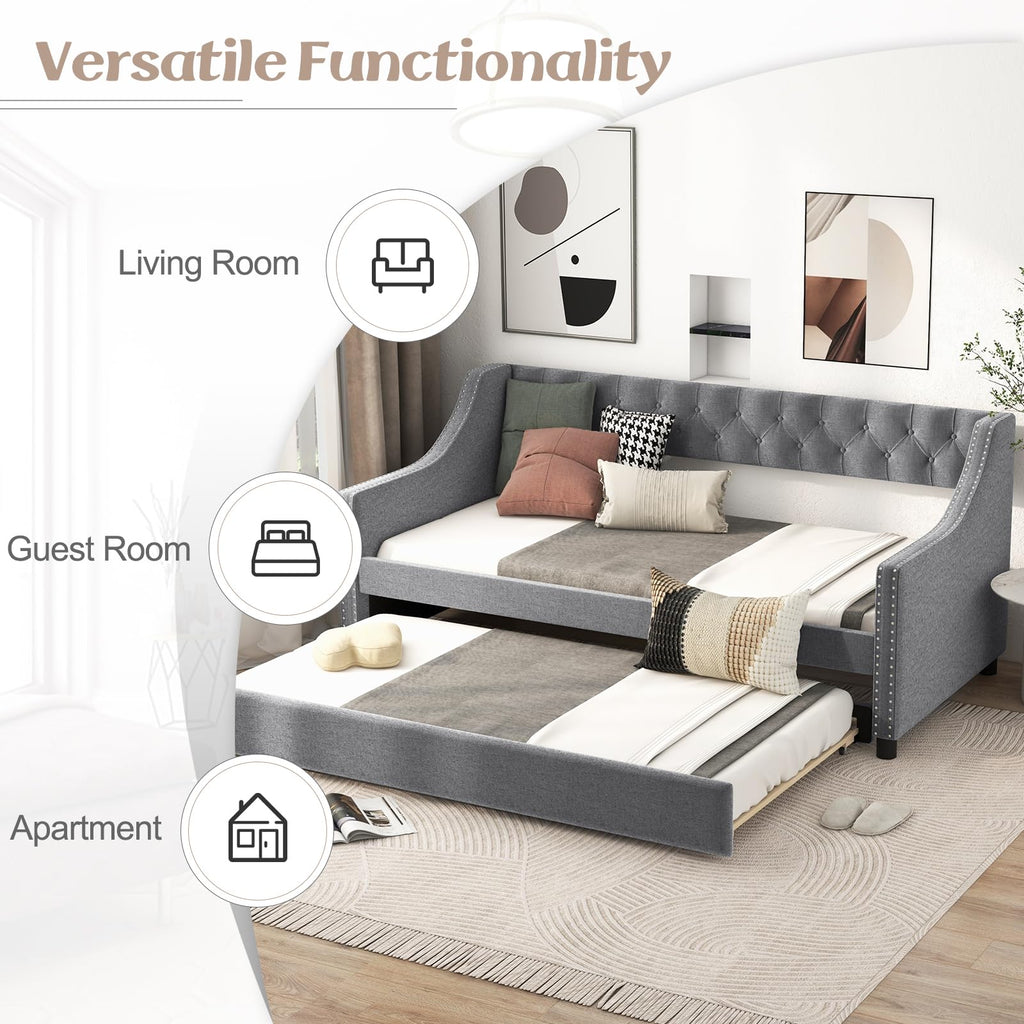 Upholstered Twin Daybed with Trundle Grey E306