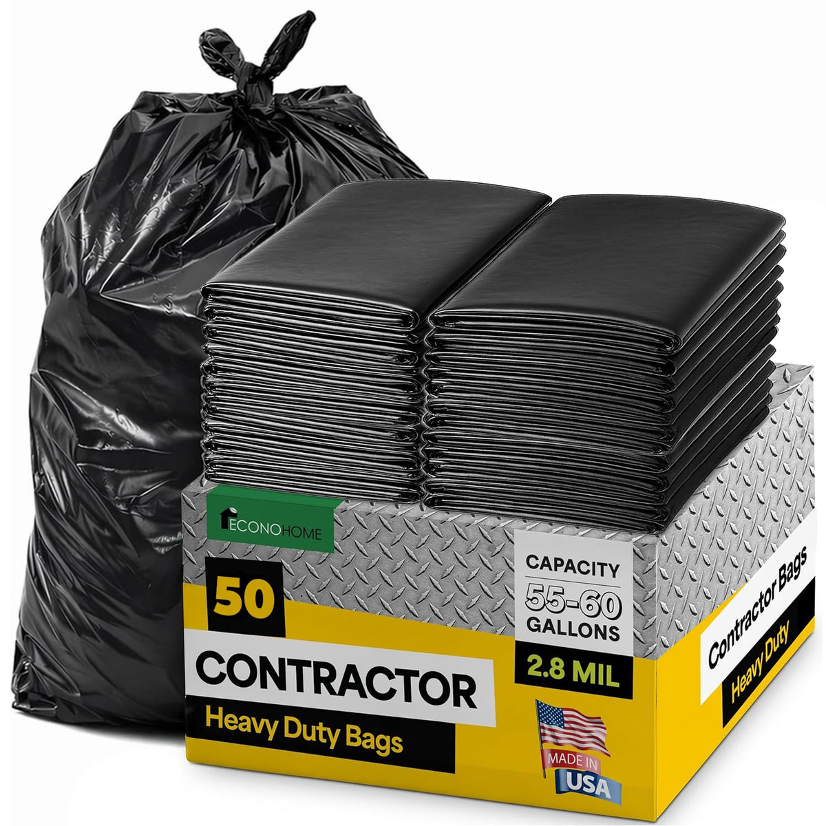 Heavy Duty 2.8 Mil 55-60 Gallon Trash Bags 50 Count I7045