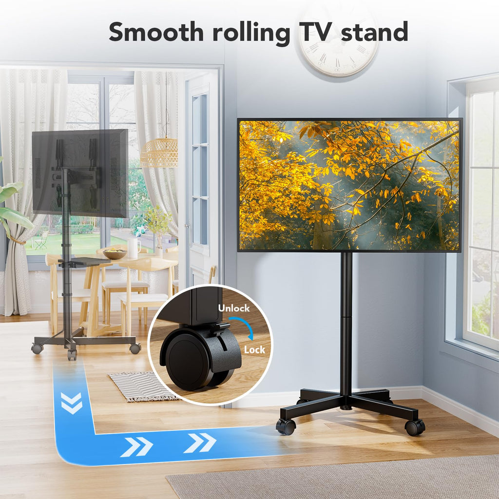 Mobile TV Cart Stand with Wheels, Height Adjustable, Holds up to 88 lbs F53528