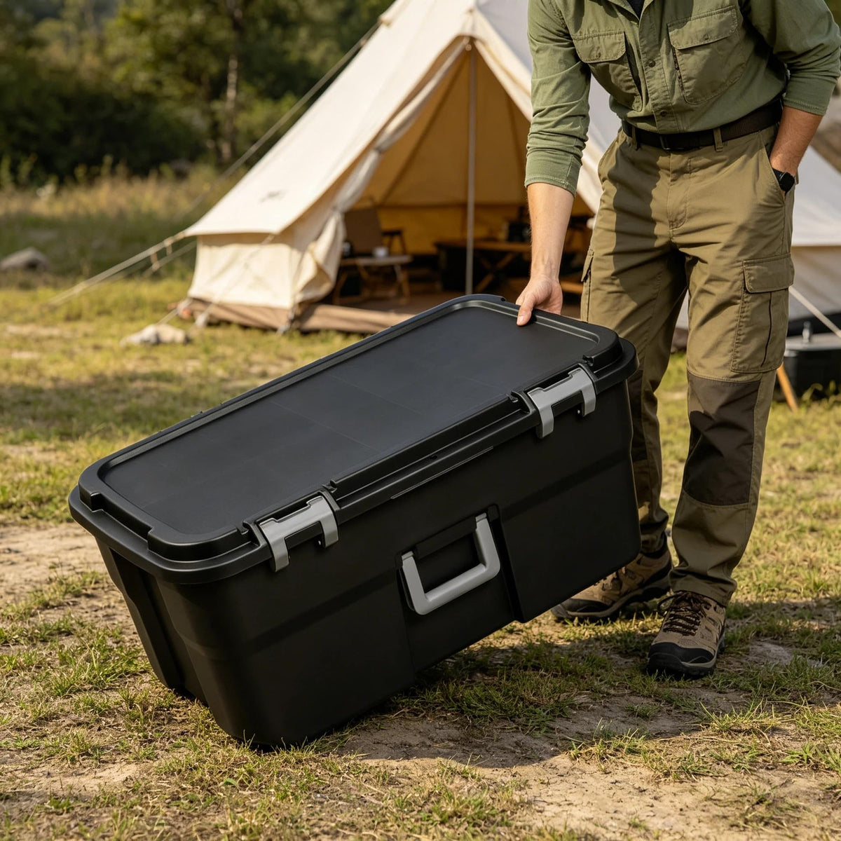 22 Gallon Black Wheeled Plastic Storage Trunk Z23654
