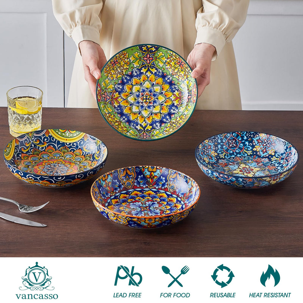 Pasta Bowls Set of 4, 42oz Ceramic Serving Bowls W44344