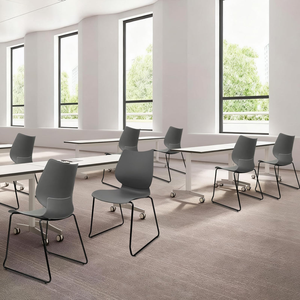 Stacking Chairs with Metal Legs Set of 12, Grey L44830