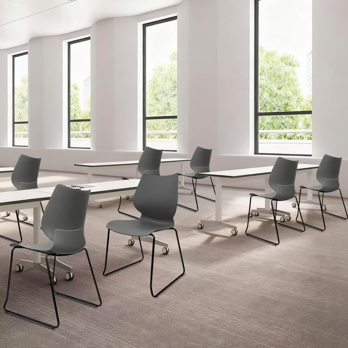 Stacking Chairs with Metal Legs Set of 12, Grey L44830
