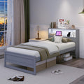 Twin Wood Platform Bed with Storage Headboard and Charging Station W754
