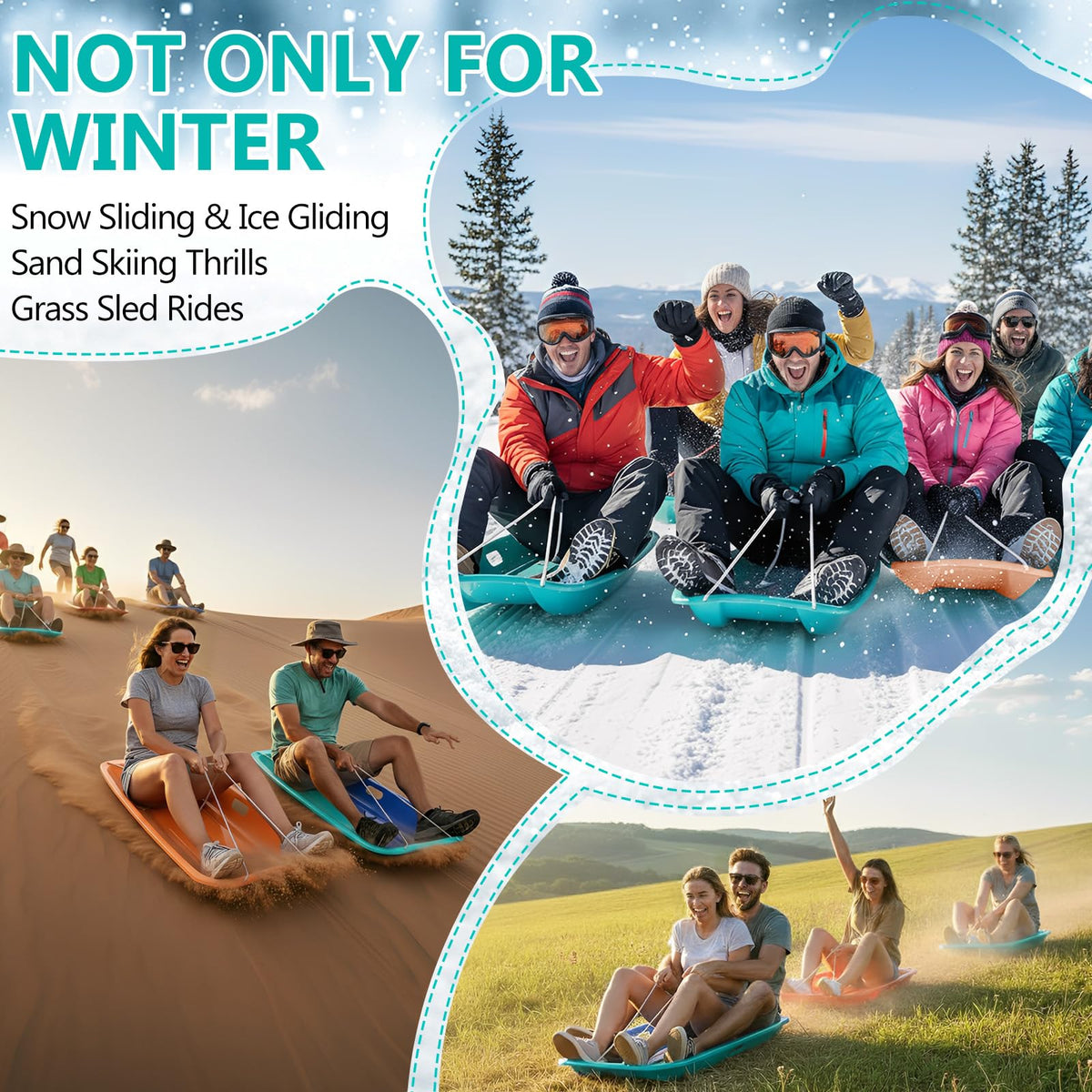 2 Pcs Plastic Snow Sled with Pull Rope and Handles Q275373