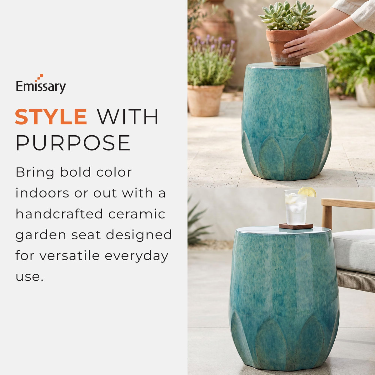 Teal Ceramic Garden Stool M70346
