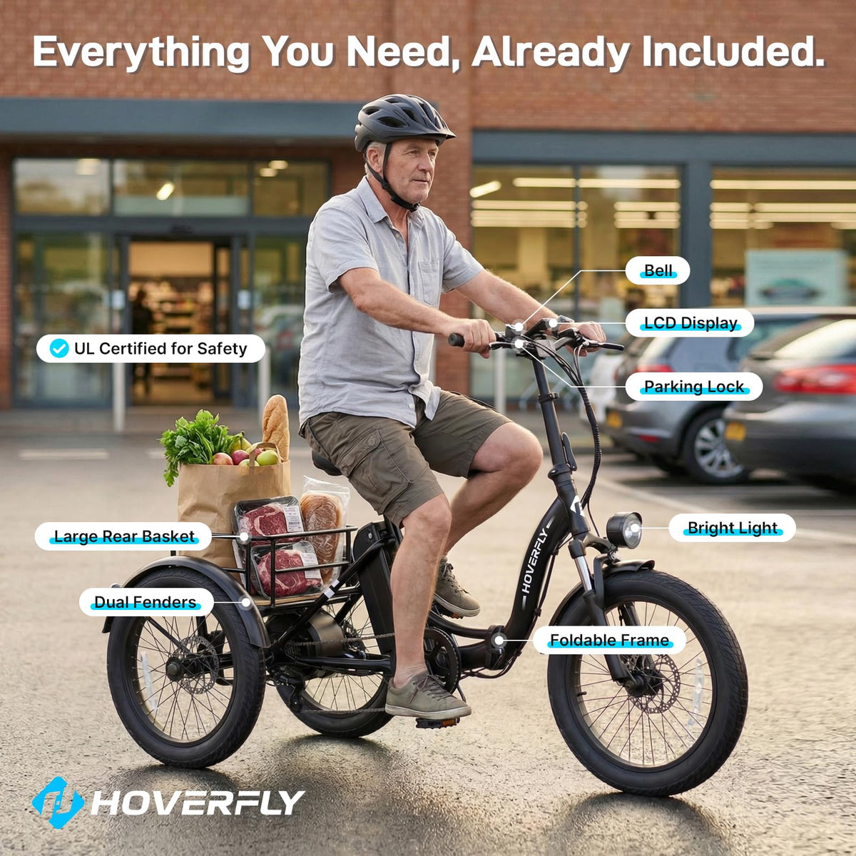 Electric Tricycle for Adults 750W Peak Motor 20"x3" Fat Tire X426608