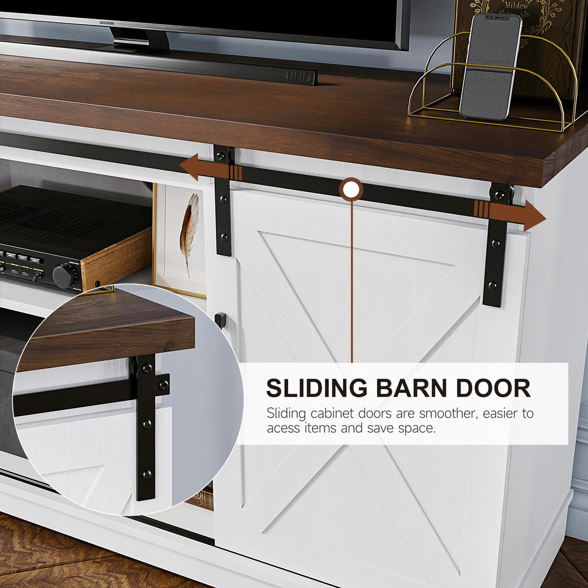 White Wood TV Stand with Sliding Barn Doors I37999