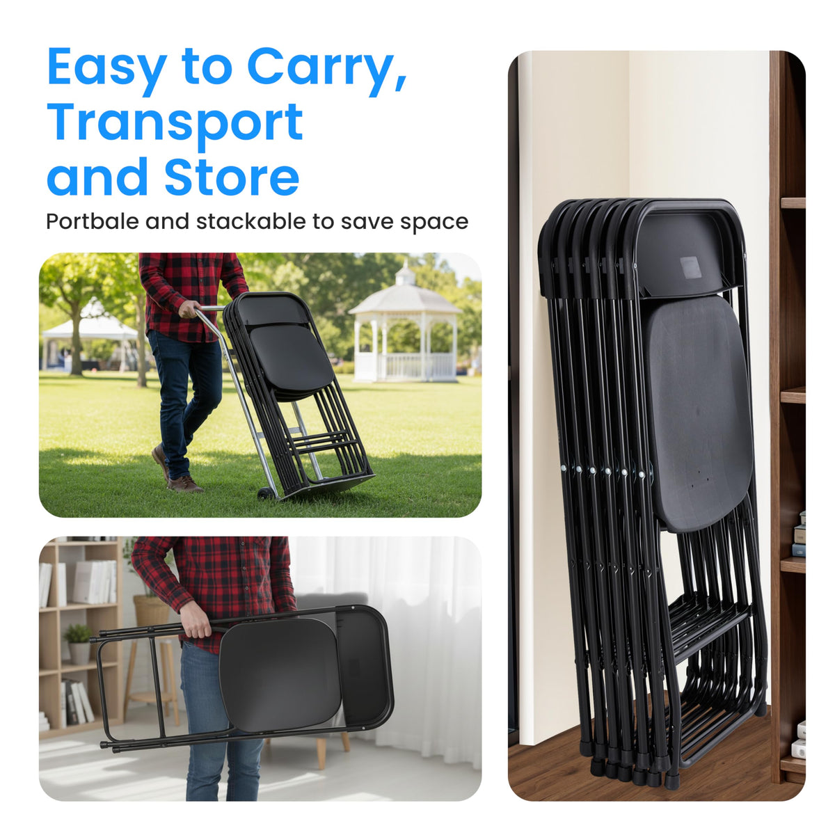 Black 10-Pack Folding Plastic Chair with Metal Frame Z64332