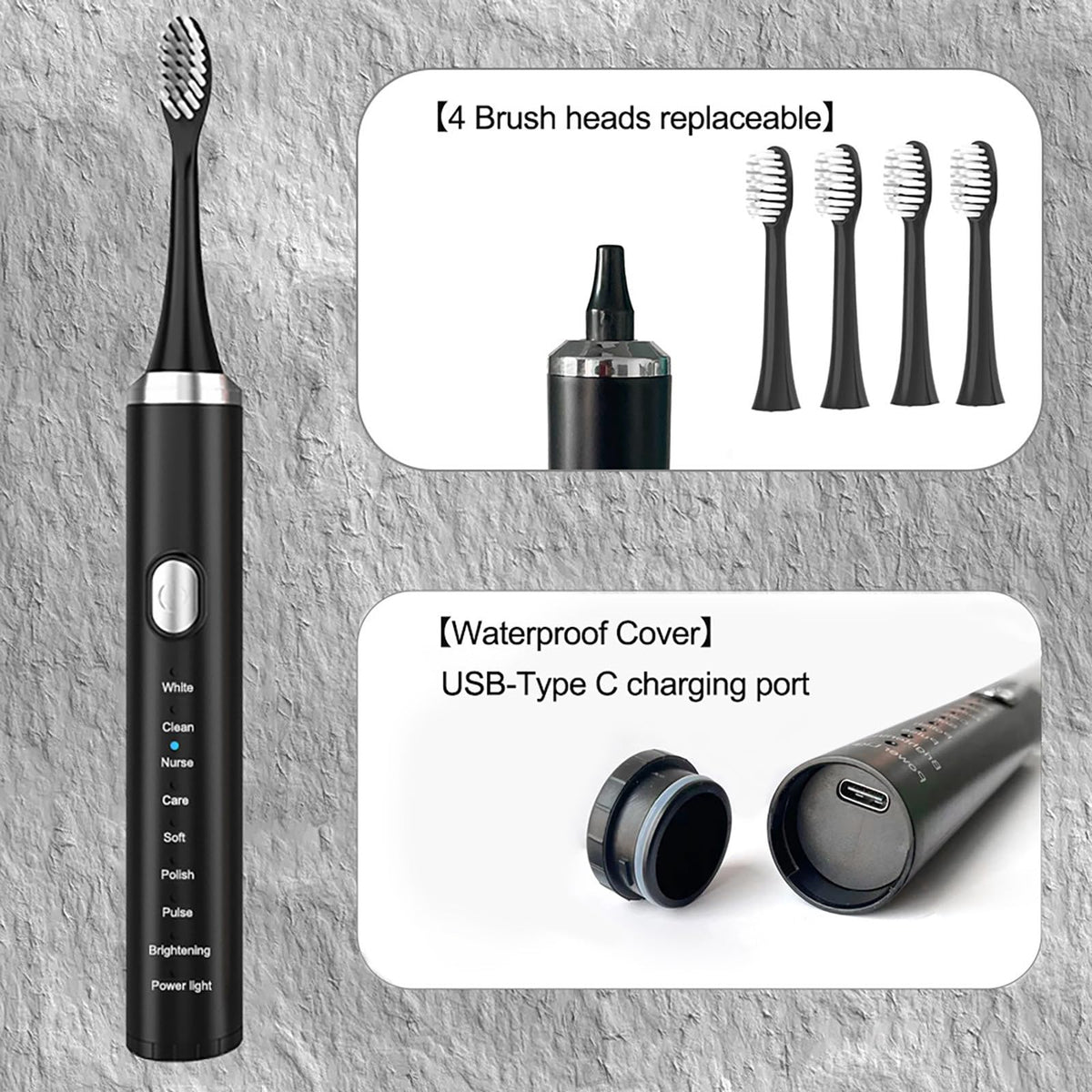 Rechargeable Electric Toothbrush with 4 Replacement Heads K700078