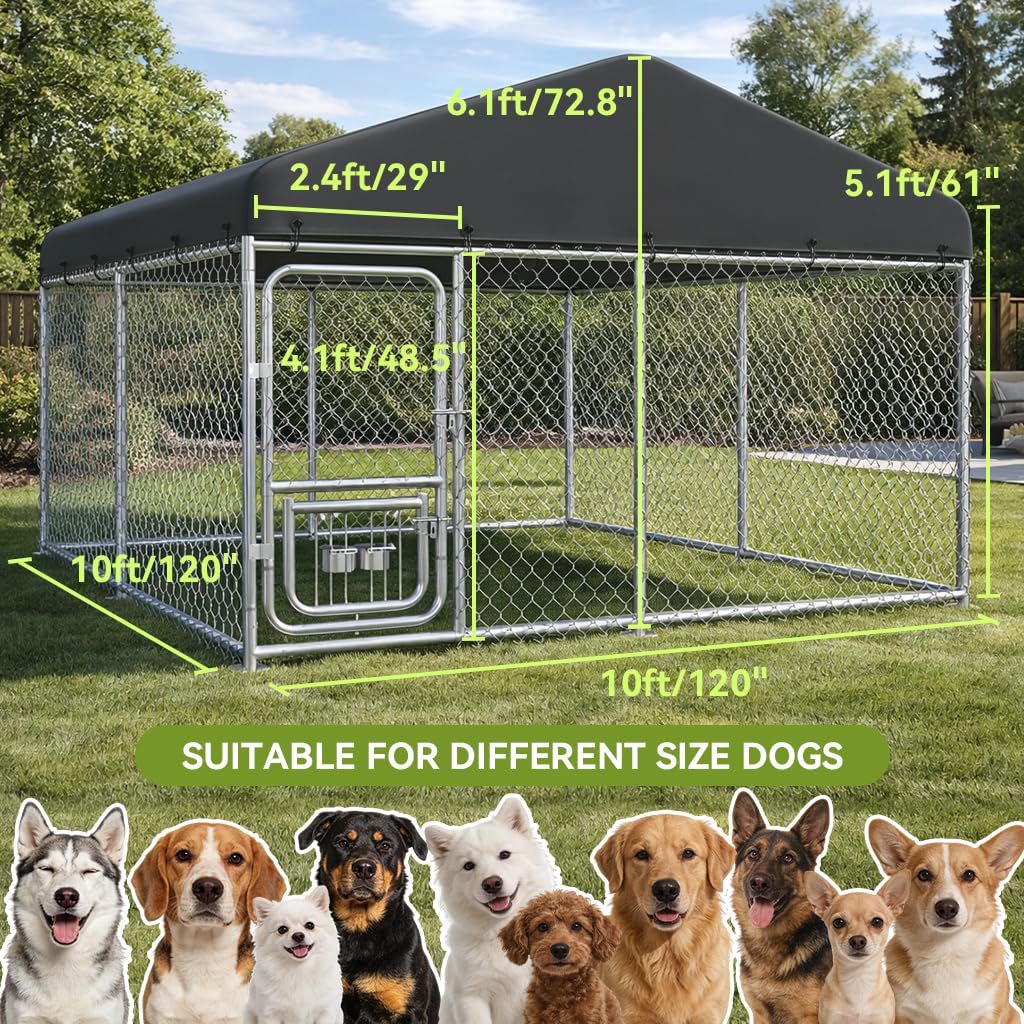 10x10FT Heavy Duty Outdoor Dog Kennel with Roof S869