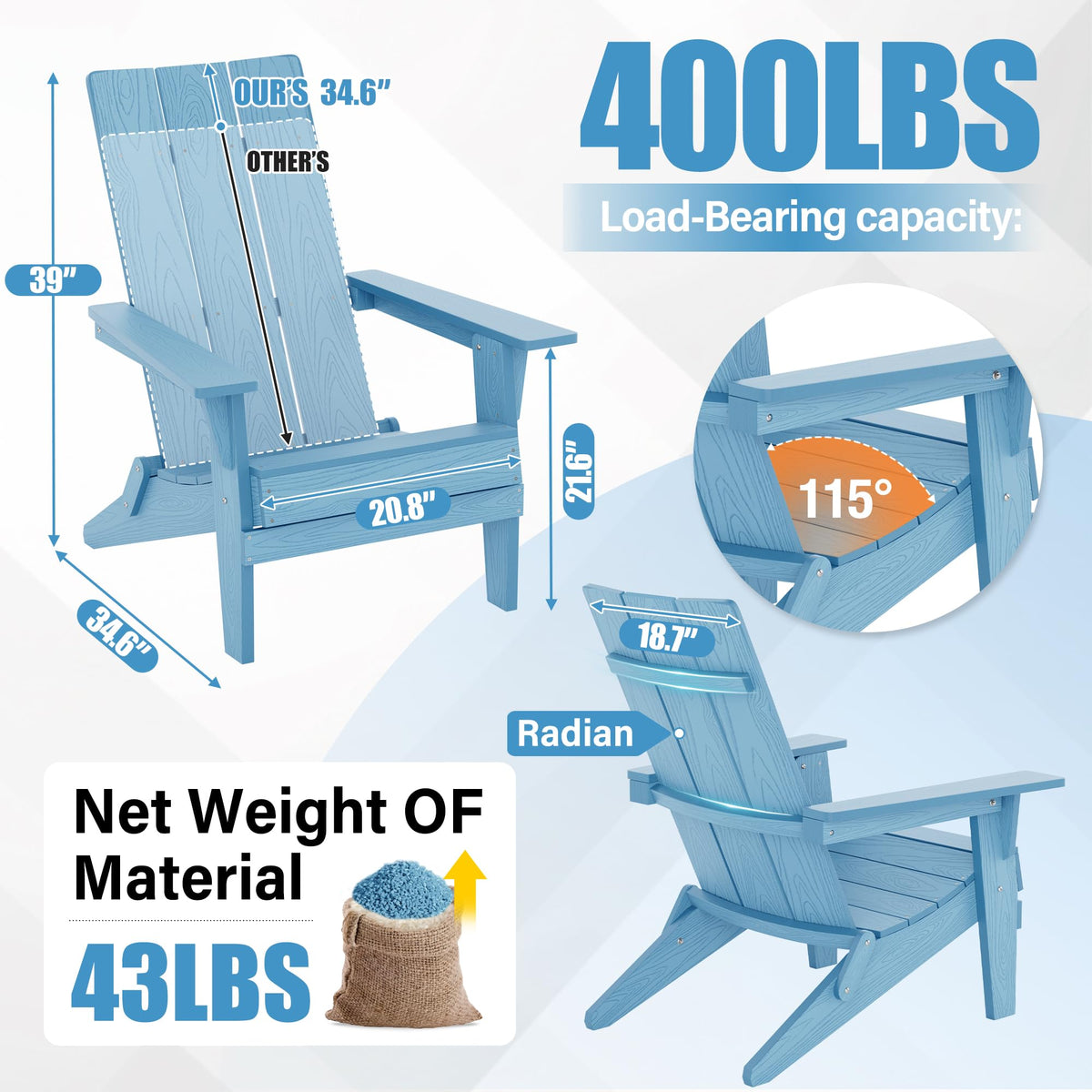 Oversize Folding Plastic Adirondack Chairs Set of 2 U93637