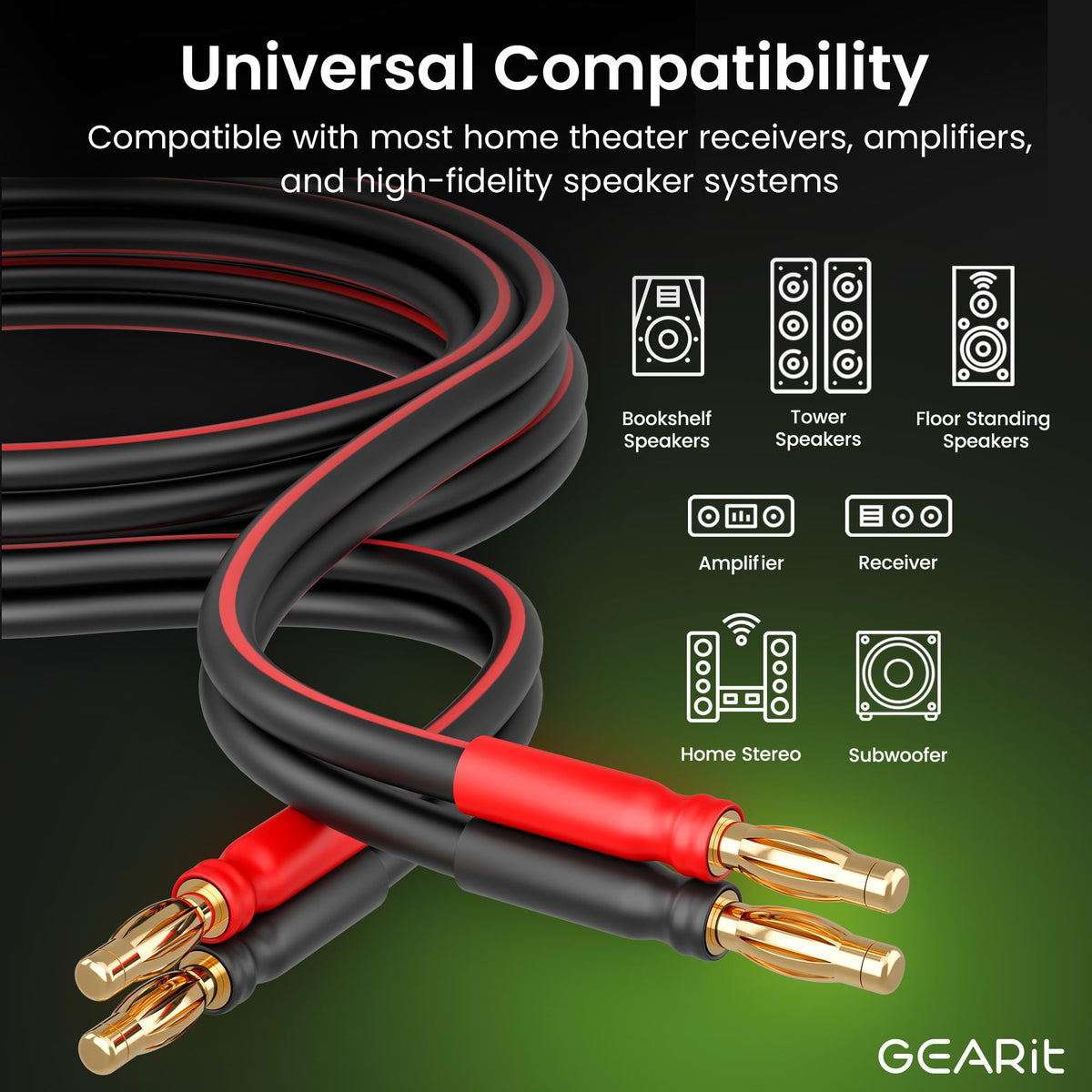 14 Gauge OFC Speaker Wire with Banana Plugs, 2 Pack 6.6 ft Each V844075