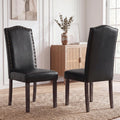 PU Dining Chair Set of 2 Upholstered with Copper Nails and Solid Wood Legs O729649
