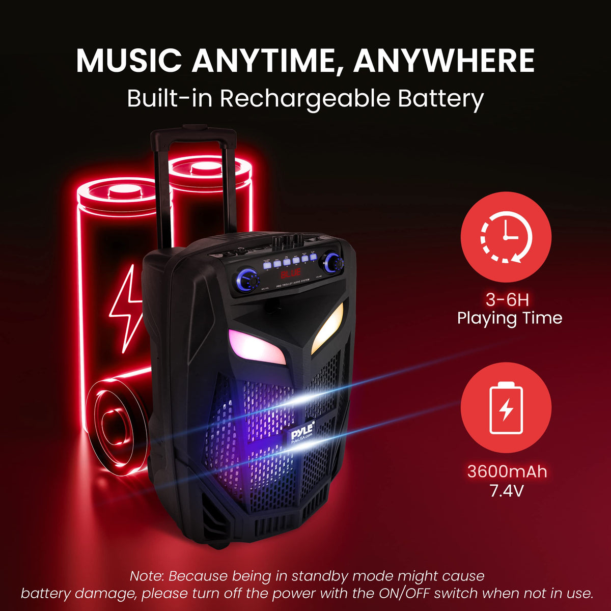 Portable Bluetooth PA Speaker System 600W 10” with 2 Wireless Microphones D606002