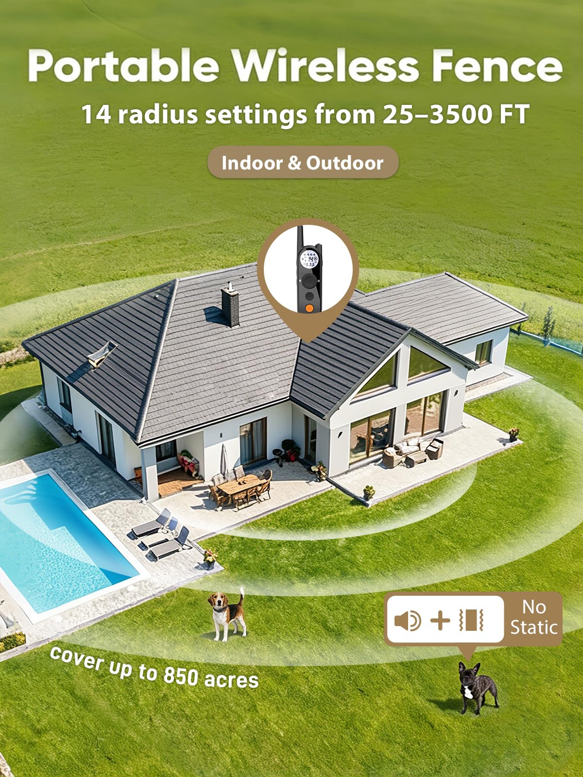 Wireless Dog Fence Up to 3500ft Waterproof Rechargeable Pet Containment System N889450