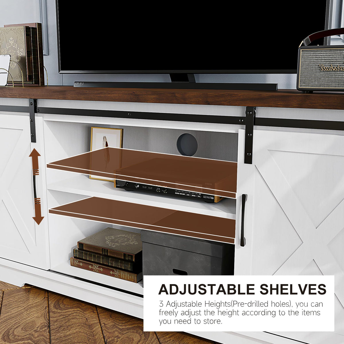 White Wood TV Stand with Sliding Barn Doors I37999