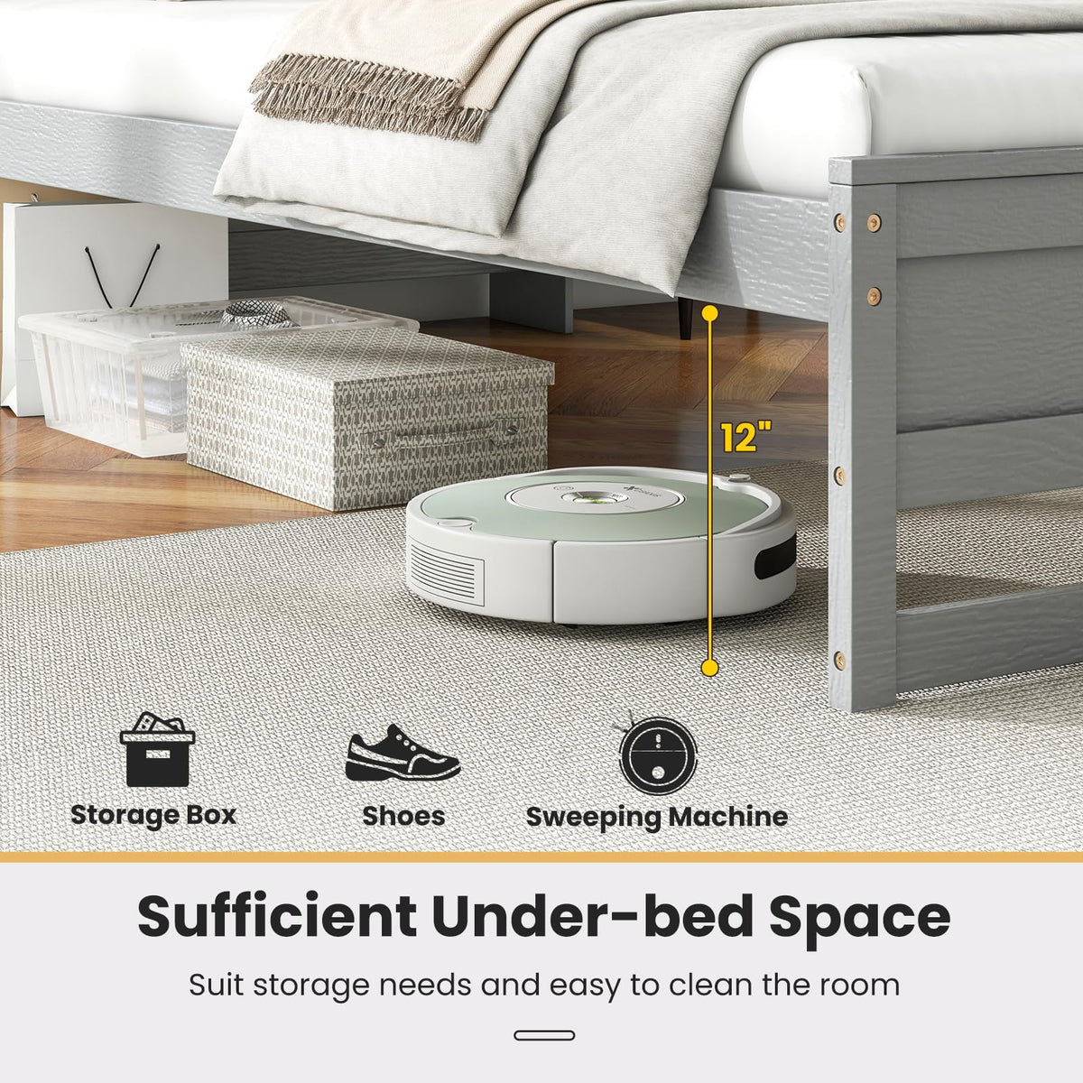 Twin Wood Platform Bed with Storage Headboard and Charging Station W754