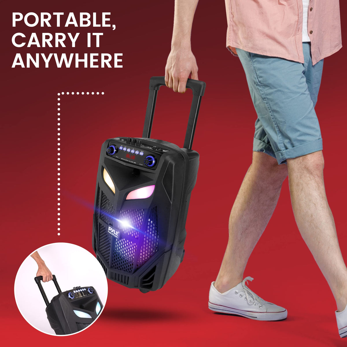 Portable Bluetooth PA Speaker System 600W 10” with 2 Wireless Microphones D606002