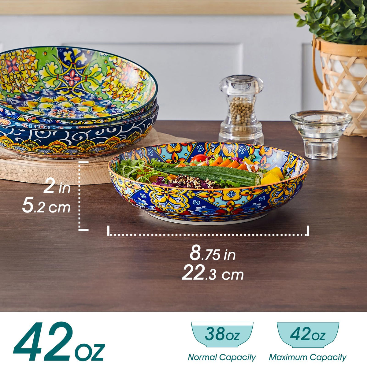 Pasta Bowls Set of 4, 42oz Ceramic Serving Bowls W44344