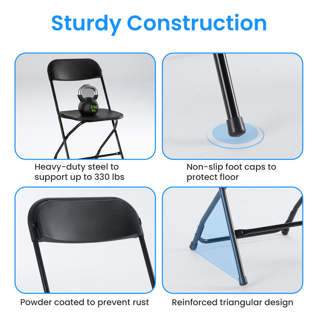 Black 10-Pack Folding Plastic Chair with Metal Frame Z64332